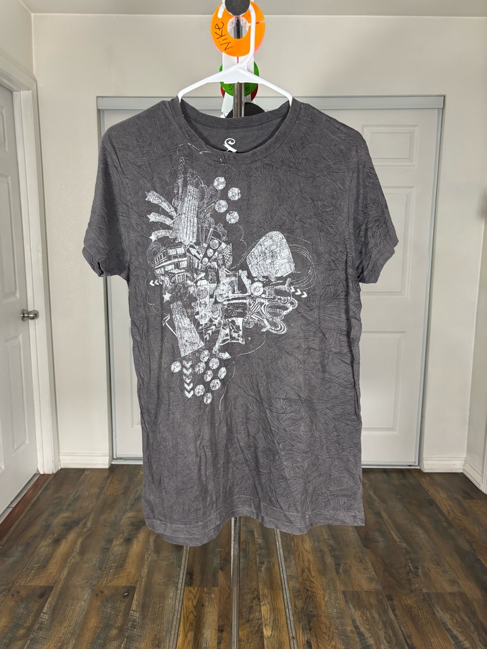 Decree Charcoal Gray Graphic Crew Neck Tee with White Print